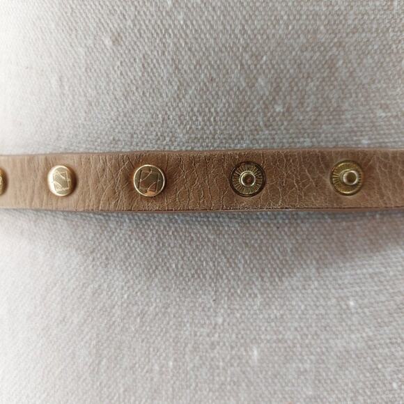 Women's Brown Leather Fashion Button Belt Dress Snap Button Gold Tone One Size - Picture 10 of 12